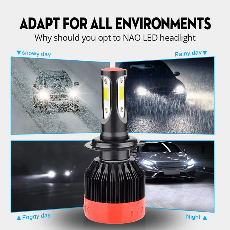 NAO H7 LED H4 H11 Противотуманные фары HB4 HB3 3 боковая Автомобильная фара H1 H27 880 881 12 В