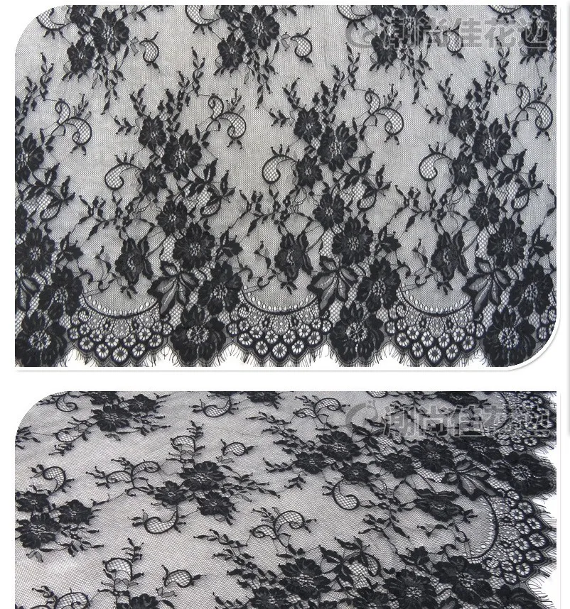 Knitting Lace Fabrics For Dress Eyelash Mesh Lace Cloth Black 100% Nylon