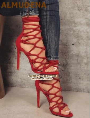 Red lace up high heels Clearance