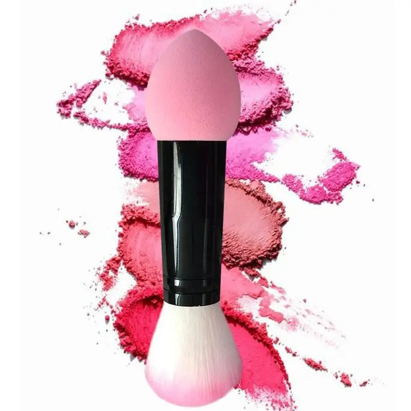 

1pc Professional Two Head Pink Blusher Brush Nylon Make Up Brushes Metal Cosmetic Tools With Sponge Drop Shipping