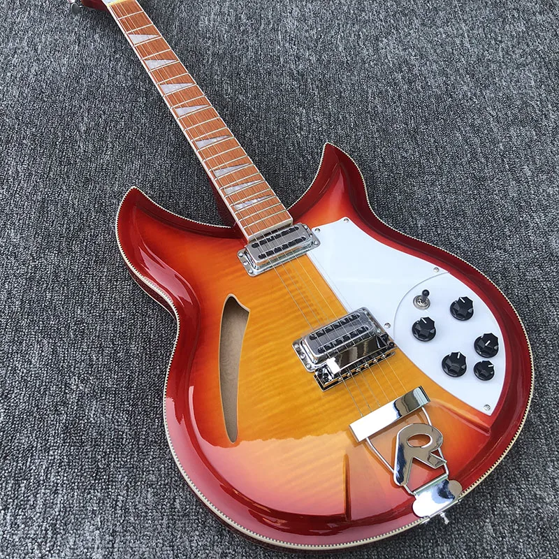 

6 string electric guitar,Ricken 381,rosewood fingerboard has the gloss of varnish on it,With Flamed Maple Top,free shipping
