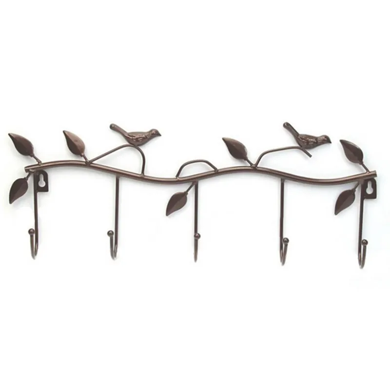 Креативные птичьи листья настенные крючки для кухни и ванной комнаты Органайзер вешалка Крючки металлический железный подвесной Стеллаж с 5 крючками - Цвет: C