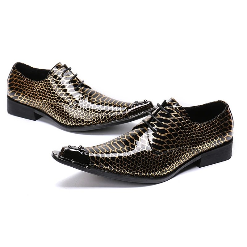 Metal De Mocasines Patente Oro Sl406 Boda Puntiaguda Cuero Diseñador Zapatos Fiesta Vestido Punta Derby Lujo Para Italianos Formal Hombre waxqROxC5