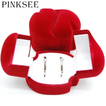 

PINKSEE 1Pc Mini Cute Red Carrying Foldable Case Display Jewelry Box Packaging Double Red Heart Shaped Ring Box