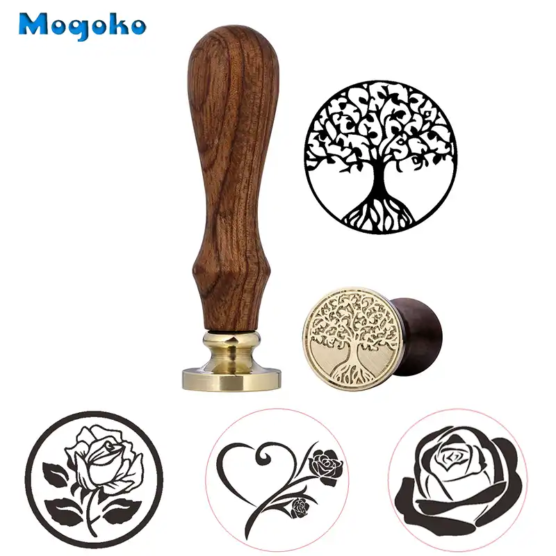 Retro Wooden Brass Tree Rose Heart Seal Wax Stamp Invitation Card Envelope Gifts