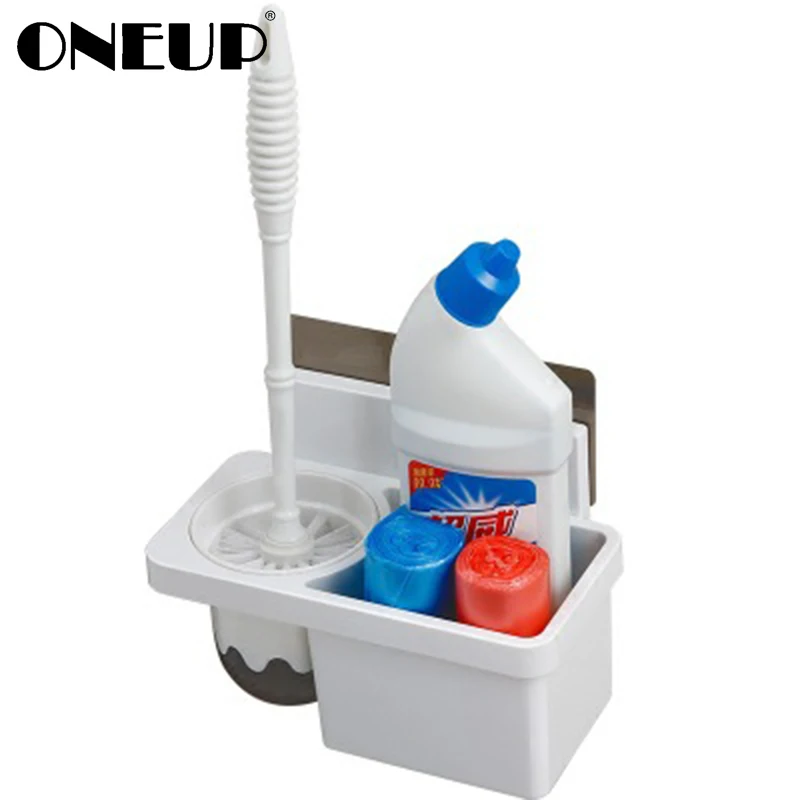 

ONEUP Nail-Free Wall-Mounted Household Toilet Brush Washroom Plastic Storage Shelf Rack Multifunction Bathroom Cleaning Brushes