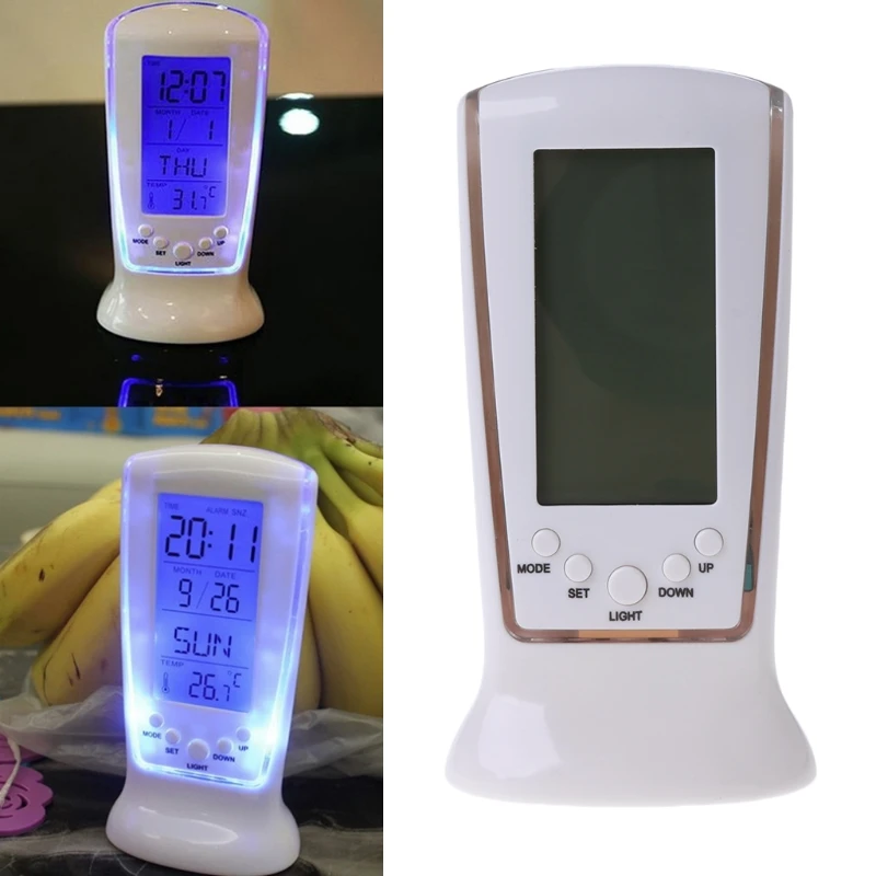 Desper цифровой ЖК-дисплей будильник, календарь, термометр Подсветка Многофункциональный Дисплей часы синий светодиодный Подсветка