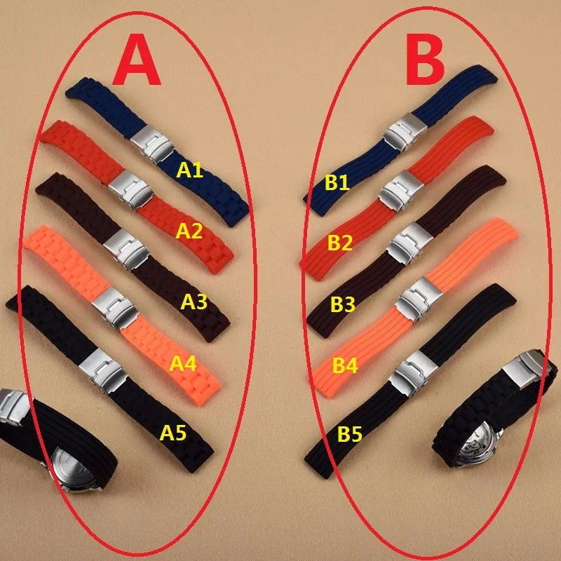 5 видов цветов, 18 мм, 20 мм, 22 мм, 24 мм, универсальный ремешок для часов, силиконовый резиновый браслет, ремешок на запястье, легкий мягкий для мужчин и женщин, наручные часы