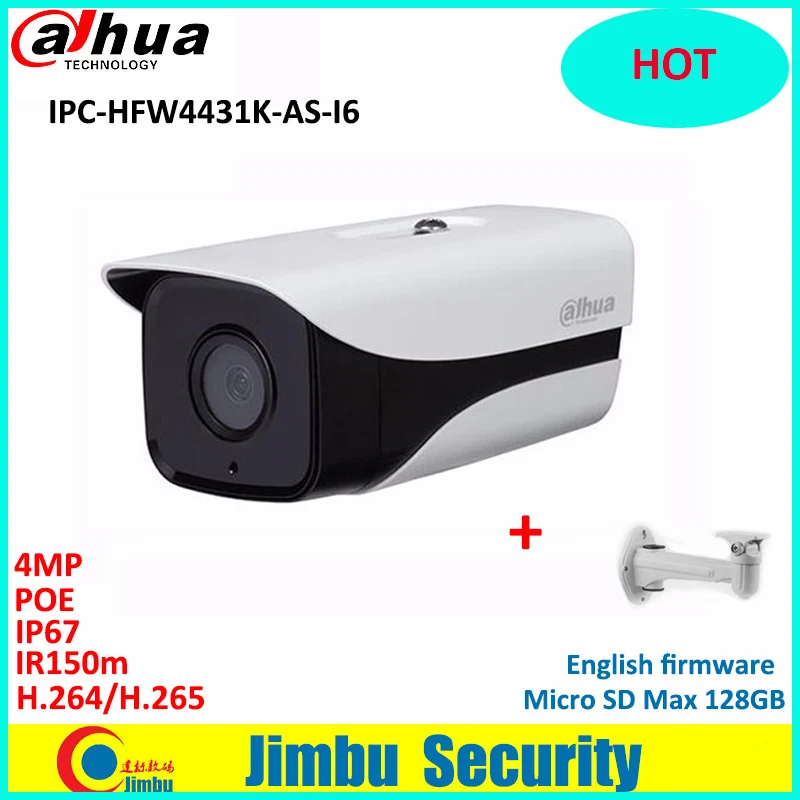 

Original Dahua 4MP ip camera support POE SD Card slot Audio/Alarm 1/1 channel I/O IR Bullet camera IPC-HFW4431K-AS-I6
