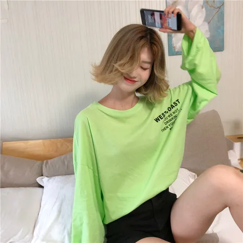 Oversized T-shirts Women long Sleeve Korean Style Students Loose tshirt Fashion Leisure All-match Womens Clothing Simple t shirt - Цвет: Xian 1979 lv