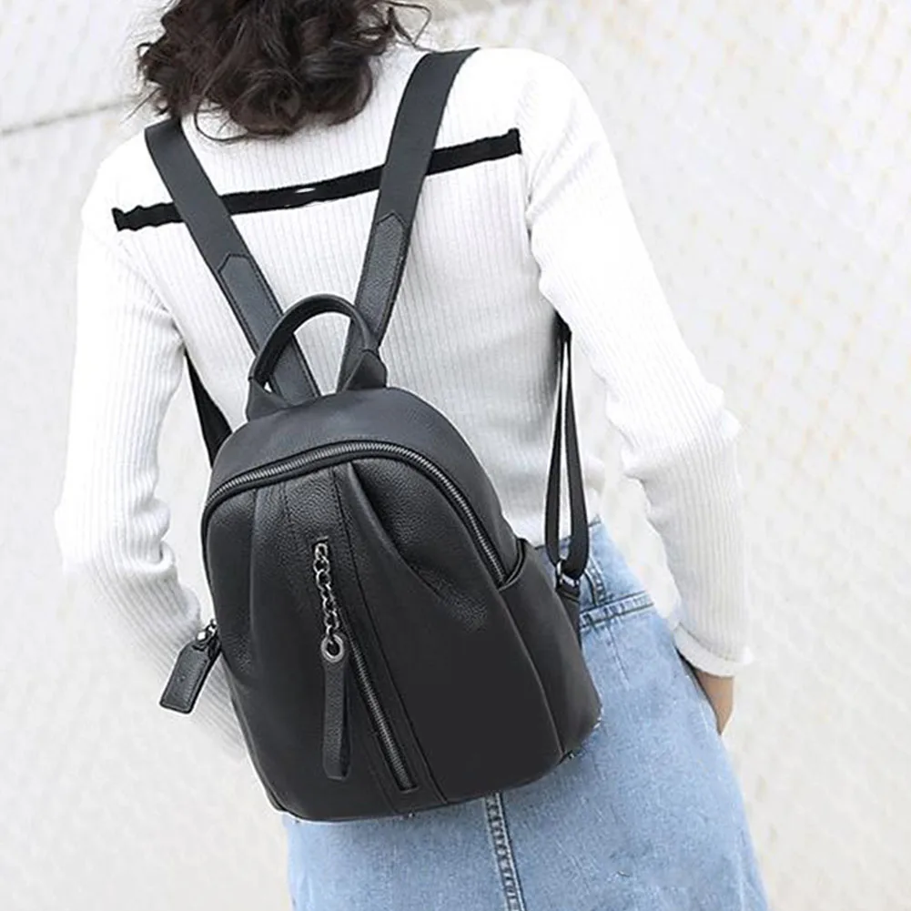 

Safe Anti Theft Backpack Adjustable Women Bags Lightweight With Smooth Zipper Solid Artificial Cowhide Leather Large Travel Bag