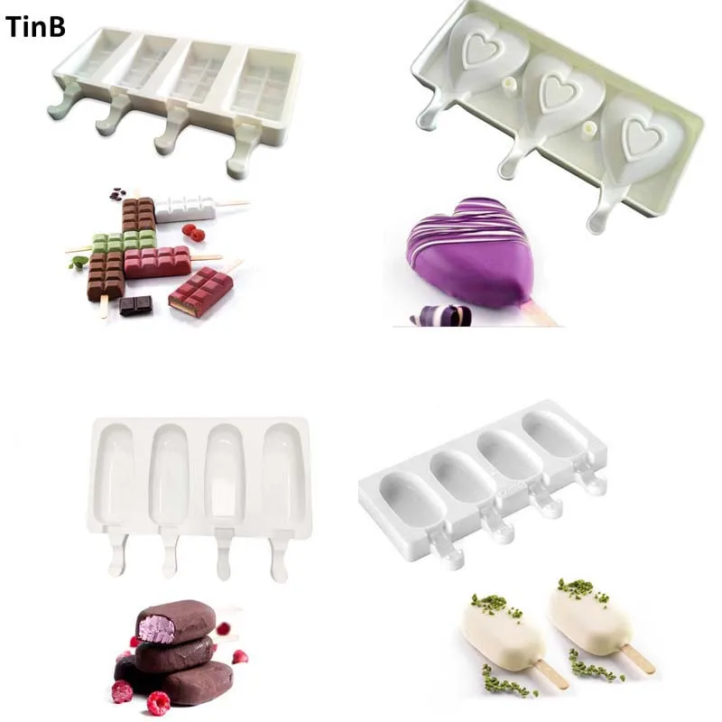 

4style DIY Silicone Ice Cream Mold Popsicle Molds Juice Popsicle Maker Holder Frozen Ice Mould Pop Mould Lolly Tray kitchen Tool