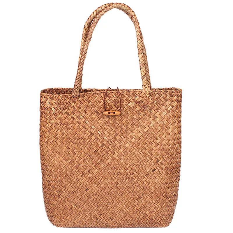 

Women Hand Woven Large Rattan Straw Bag Flower Basket Storage Tote Female Bags Travel Handbag Shopping Braided Hand Bag For Girl