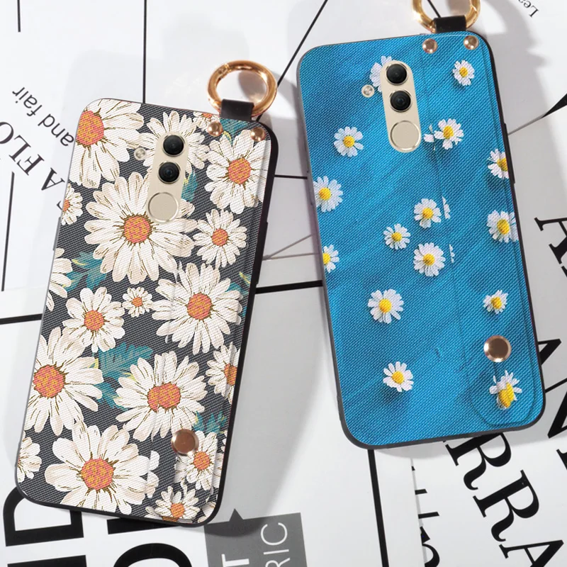 

Flowers Phone Case For Huawei Mate 20 Lite 20X Cover Wrist Strap Hand Band Cases For Huawei Mate 20 Pro 20 X Bag Cover