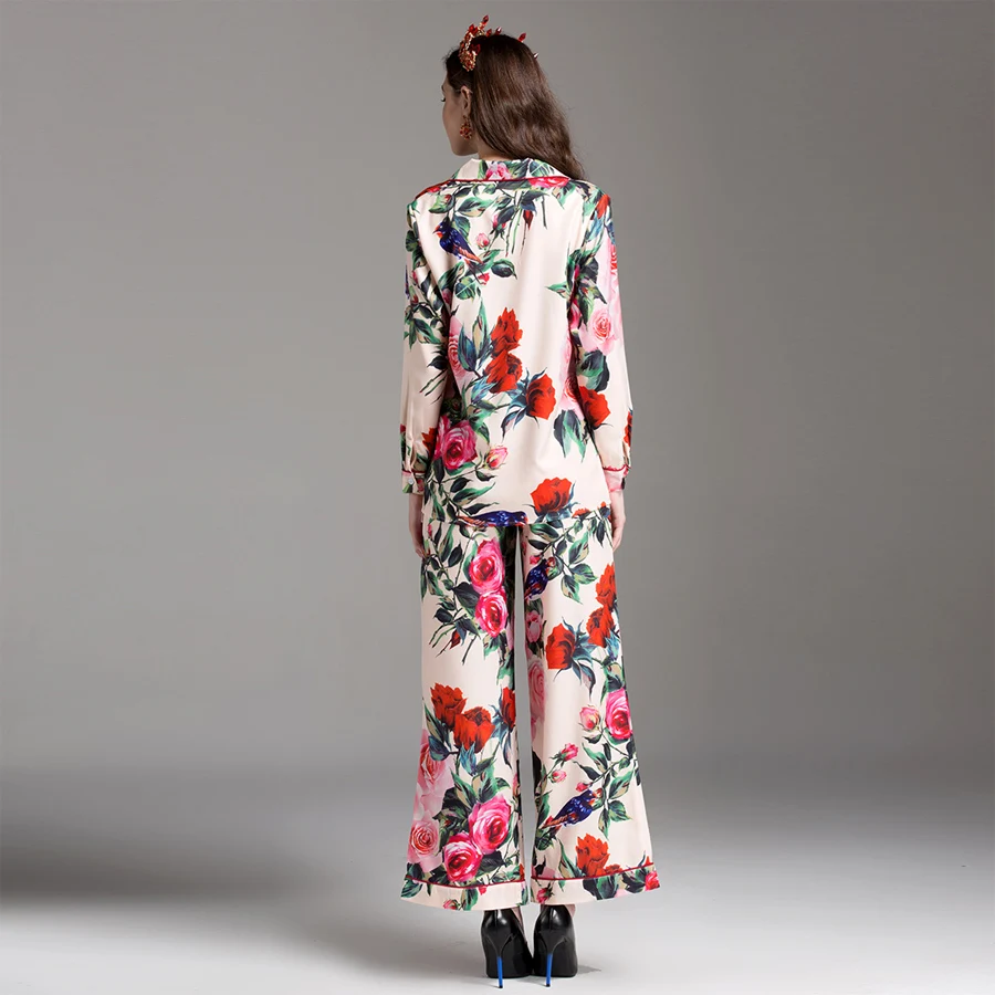 Femmes Occasionnels Larges Rose Col 2017 Longues As Lâche Jambes Pantalon Manches Printemps Mode Rabattu Ensemble Été Photo Chemise Élégant Un gaffqnxIwO