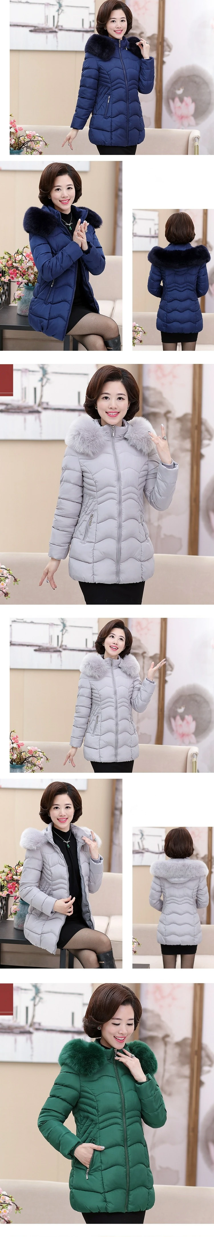 Middle Aged Women's Winter Jacket Long Parka Hooded Fur Collar Elegant Old Ladies Winter Coat Long Plus Size 4XL 2018 New CH646 (2)