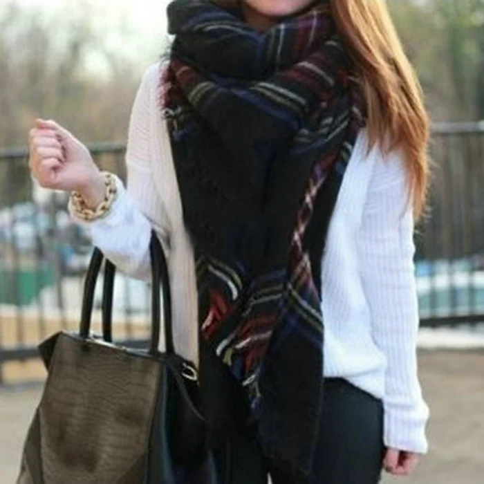 Hot Sale Women Winter font b Tartan b font Pashmina Scarf Shawl Black Acrylic Warp Scarf
