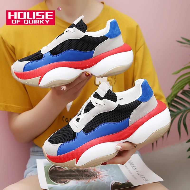 

Comfortable Rubber Platform Sneakers Women Casual Shoes Breathable Mesh Ladies Shoes Lace-up Vulcanized Shoes Autumn Women Shoes