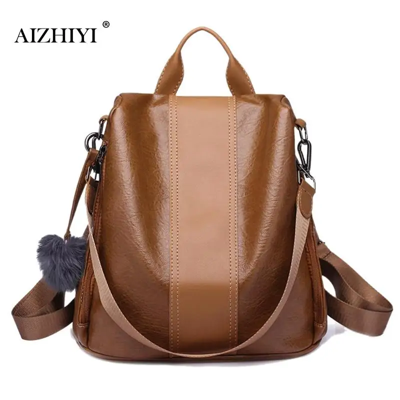 

New Fashion Women Backpacks Simple Daypack Anti-Theft PU Leather Backpacks Female Shoulder Bags Teenage Girls Travel Knapsack