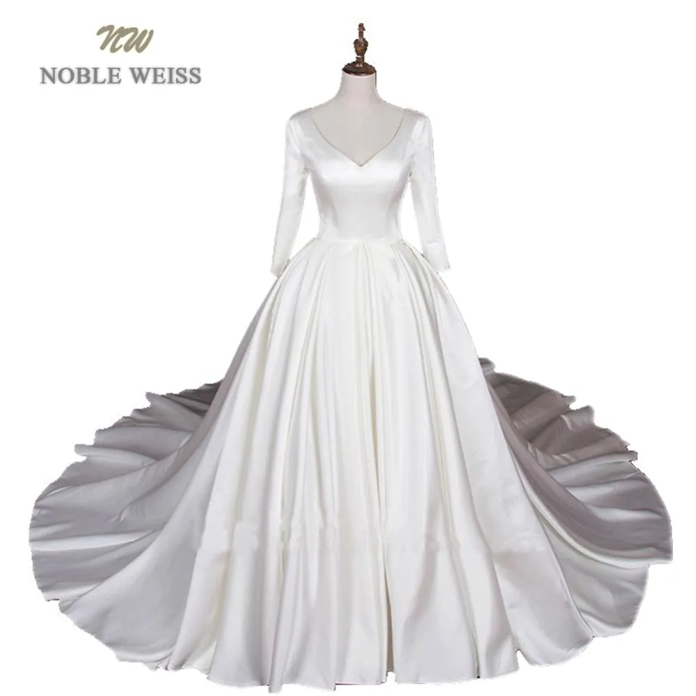 Благородное Свадебное бальное платье WEISS на заказ Новые свадебные платья с рукавами белое платье невесты цвета слоновой кости