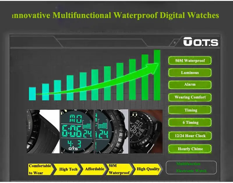 OTS мужские часы 50 м водонепроницаемые мужские часы для дайвинга спортивные цифровые часы мужские электронные часы Военные Наручные часы Relogio Masculino