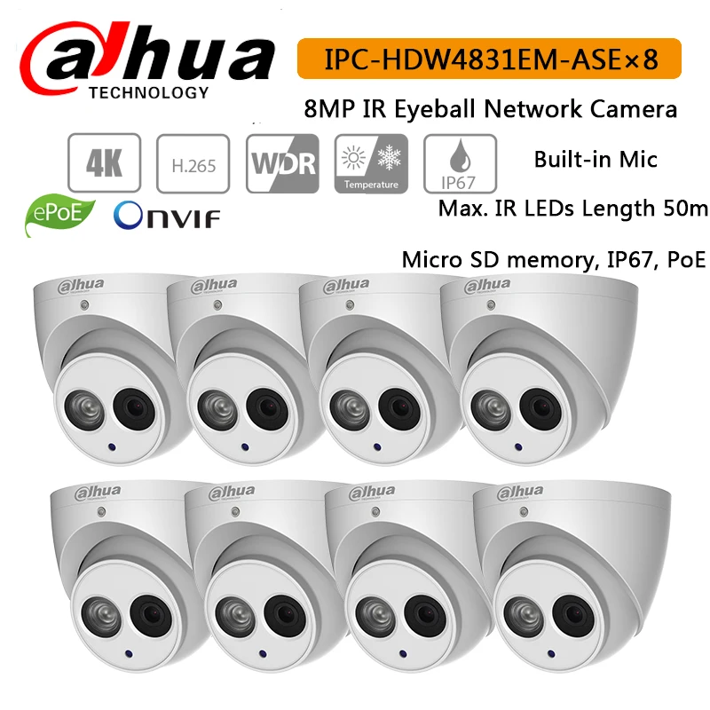 

IPC-HDW4831EM-ASE 8MP H.265 POE IP67 IR 50m Dome IP Camera IPC-HDW4831EM-ASE Network Camera with logo