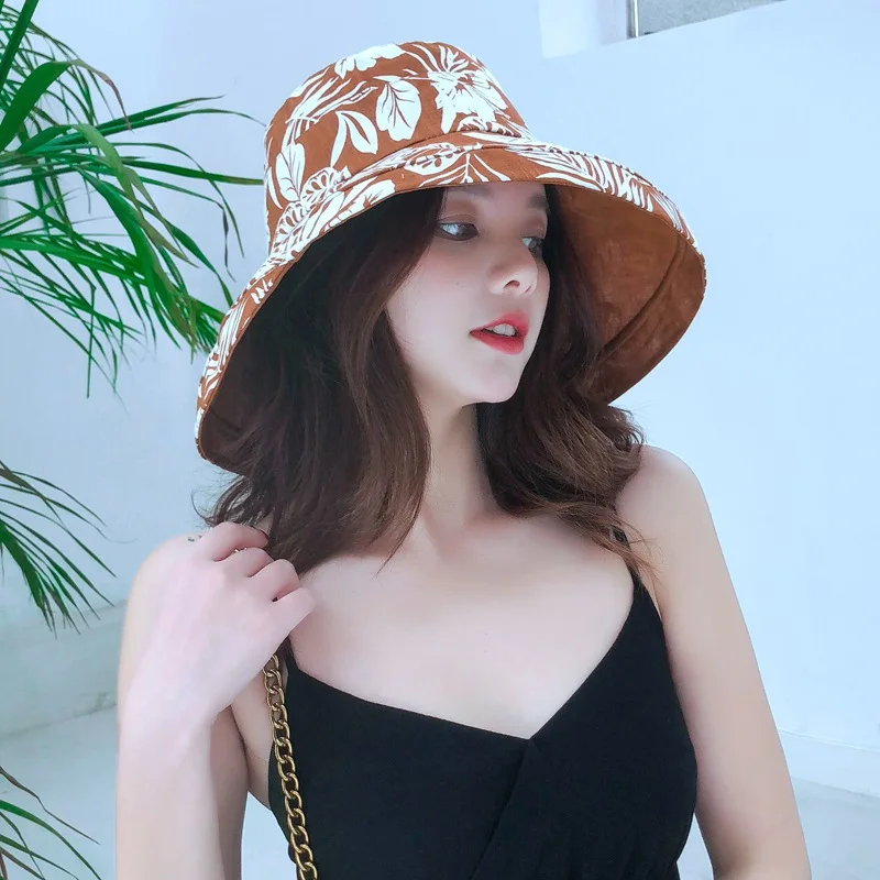

2019 Printing Women Fisherman Bucket Hat Summer Autumn Spring Shade Cotton Caps Double Sided Can Be Worn