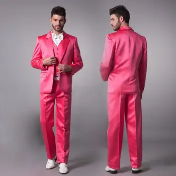 

New Groomsmen Pink Groom Tuxedos Modern Men Suits Wedding Best Man Blazer (Jacket+Pants+Tie+Vest)
