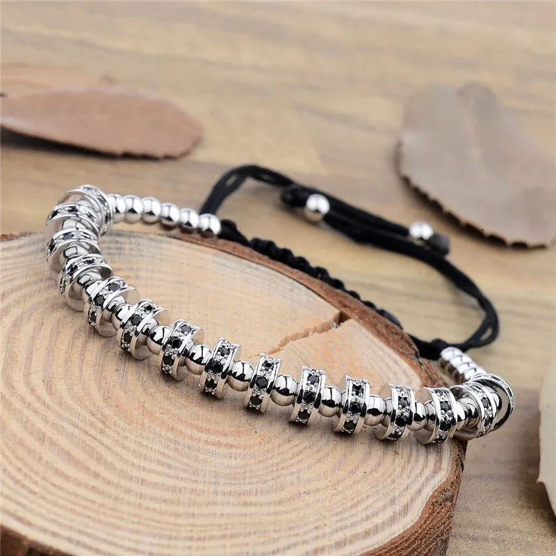 Новая мода Для мужчин браслет трубки Micro Pave CZ и 4 мм Бусины Макраме Плетеный Браслеты с подвесками ювелирные изделия Pulsera Hombres