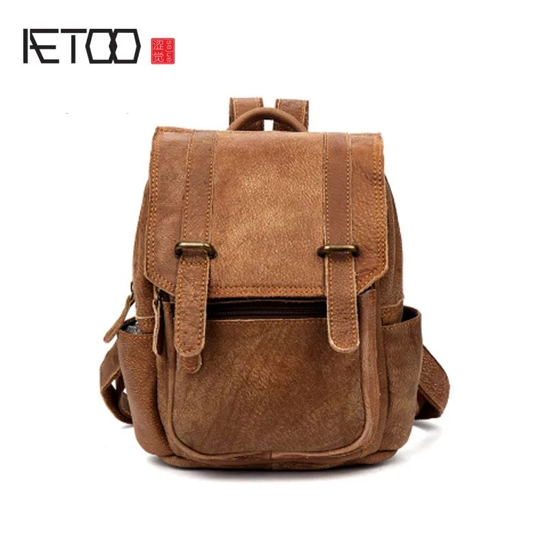 

AETOO Scrub leather backpack male bag casual lady leather shoulder bag backpack