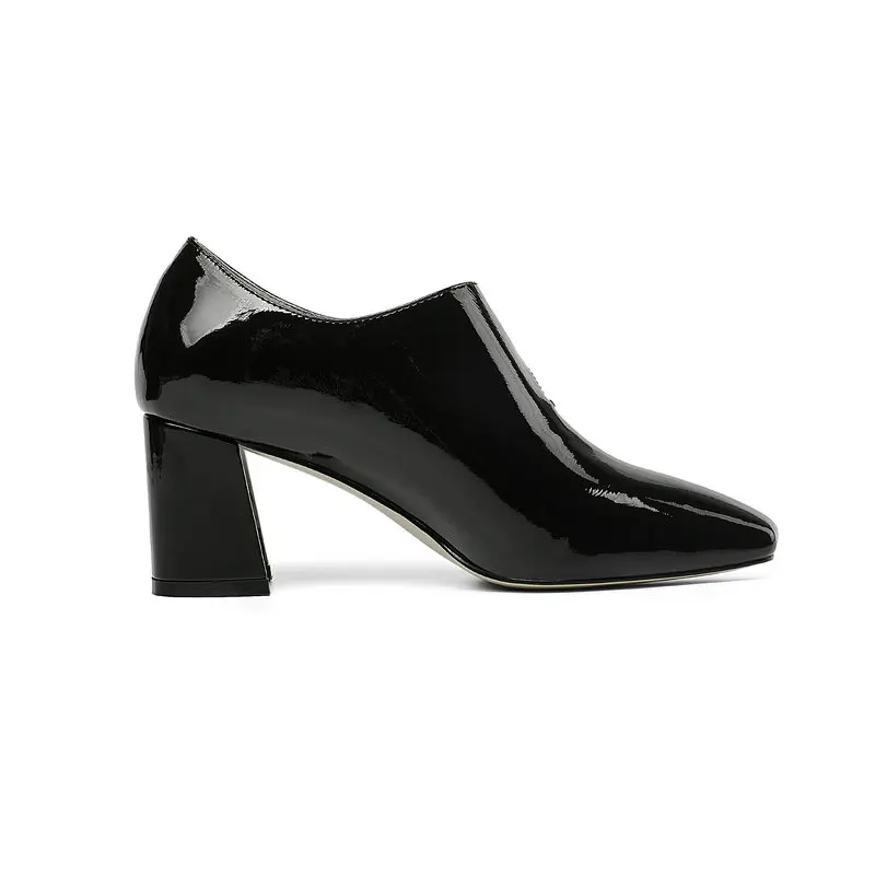Signore Il Giallo Pieno Punta Pompe Vera Di 2019 Donne Delle Ufficio Nuovo Pelle Tacco Salu colore Marca Scarpe In Modo Nero Alto Spessore Quadrata 80OkZNwXnP