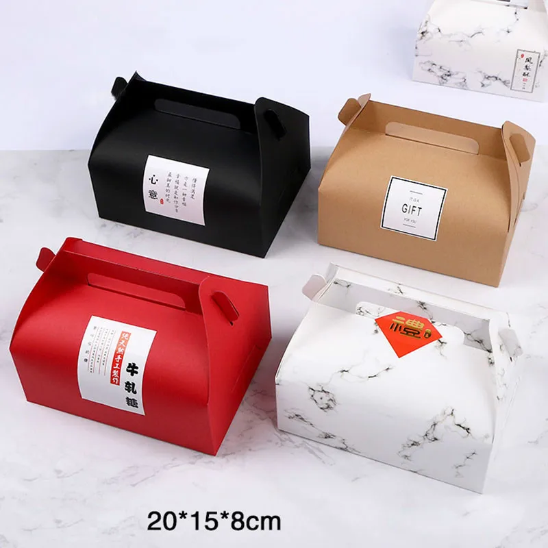 

10PCS/Lot Portable Large Capacity Baking Cake Packaging Gift Box Marble Pattern Candy Biscuits Kraft Paper Box Party Food Boxes