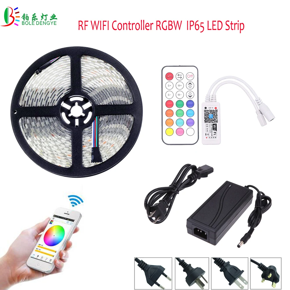 

WIFI RGBW LED Strip 5M 5050 Waterproof Fita Diode Tape RGBWW LED WIFI Controller Phone Control RF Remote IP65 IP67 LED Adapter