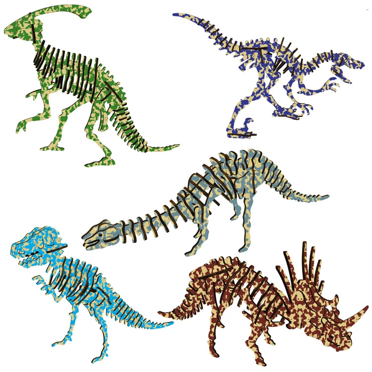 wooden dinosaur figures