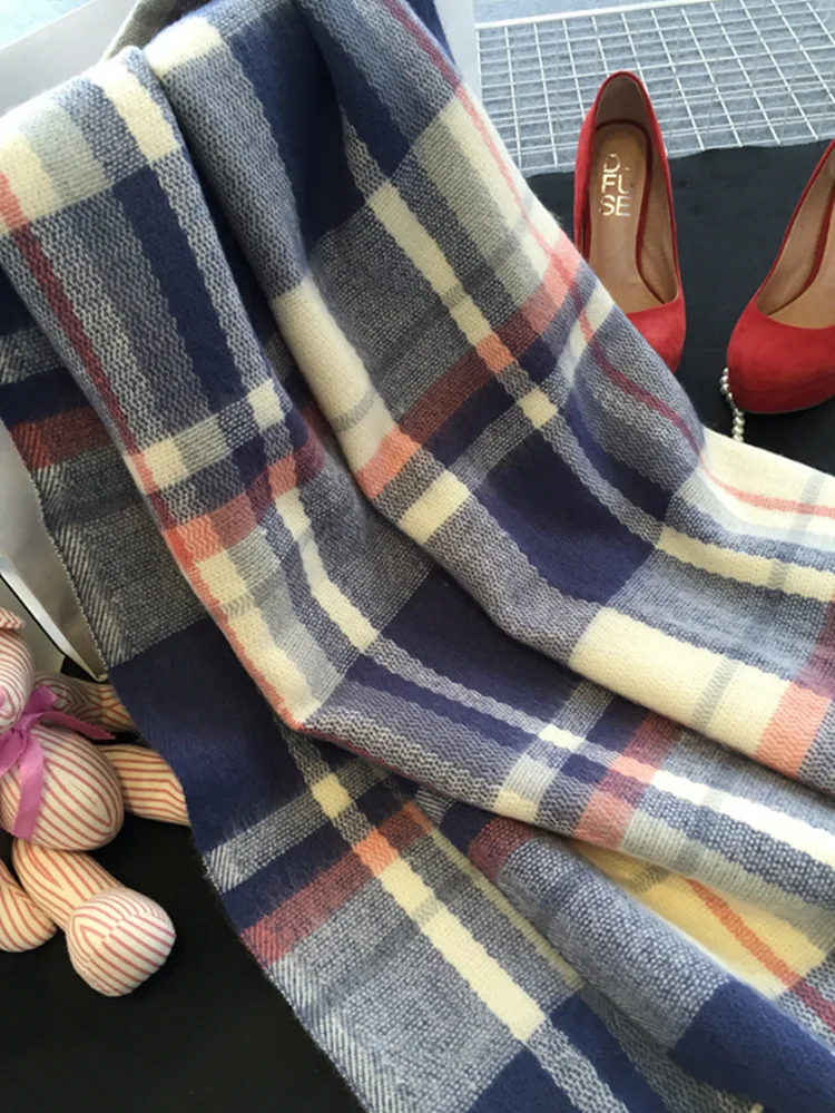 Новое поступление клетчатые кашемировые шарфы с кисточками для женщин Зимний толстый теплый акриловый шарф-одеяло в британском стиле