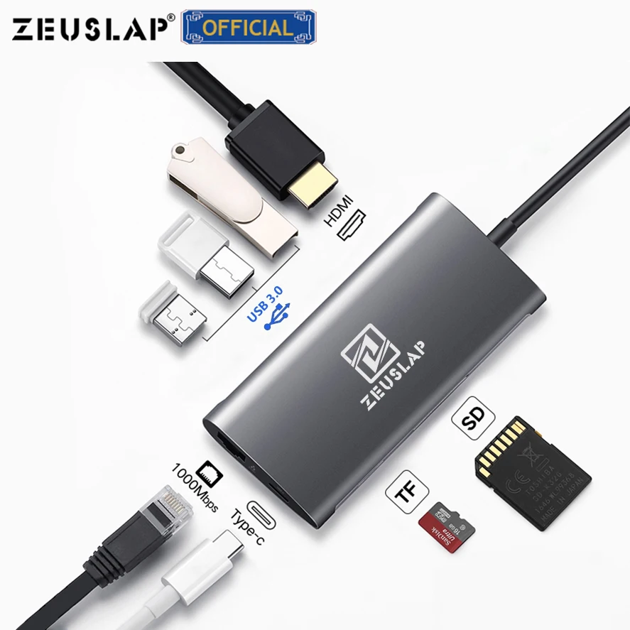 

ZEUSLAP USB3.0 HUB USB C to HDMI RJ45 Thunderbolt 3 Adapter for MacBook Samsung Galaxy S9 Huawei Mate 10 P20 Pro Type C HUB