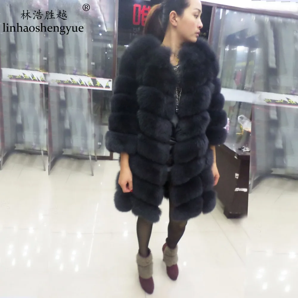 

Linhaoshengyue 88cm long 2016 high quality The real grass fox coat with sleeve 50CM
