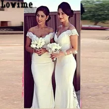 Vestido De Bridesmaid Off the shoulder Appliques Long Bridesmaid Dress with Buttons Mermaid Party Dress Wedding Formal Dress