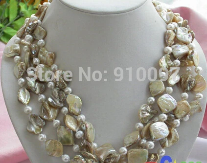 

LHX5568>>>>4row 19" 18mm white square shell / pearl necklace