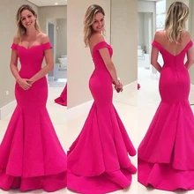 Modest Weg Von der Schulter Nixe-abschlussball Schatz Fuchsia Pink Formal Pageant Kleider Lange Abendgesellschaft Kleid