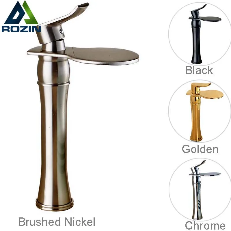 

Luxury Round Waterfall Bathroom Sink Mixer Faucet Single Lever Countertop Wash Basin Faucet Chrome/Golden/Brushed Nickel/Black