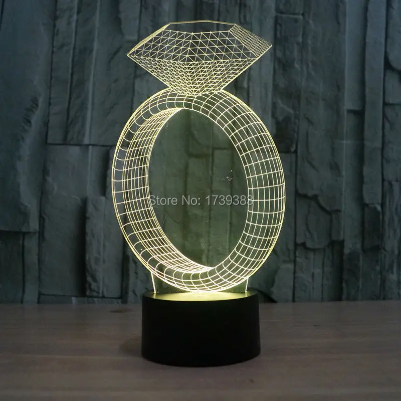 7 цветов Изменение Настольная светодиодный LED Настольная лампа умный пульт дистанционного управления 3D иллюзия кольцо с бриллиантом