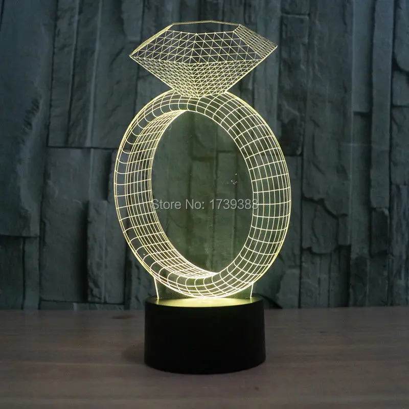 

7 Color Change Desk Lamp LED Table Light Intelligent Remote Control 3D Illusion Ring with Diamond Night Light effect model