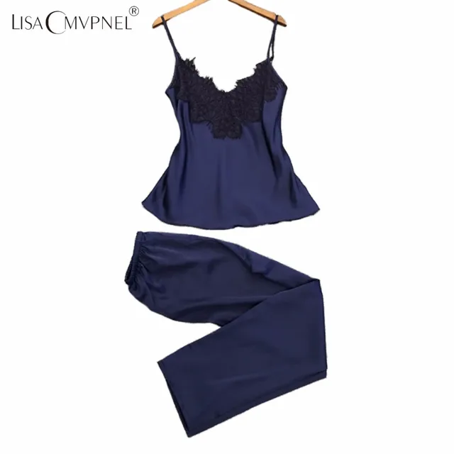 Lisacmvpnel Soft Breathable Women Pajamas Rayon Spaghetti Strap Nightdress+Long Style Pant Set Casual Women Pajama Set