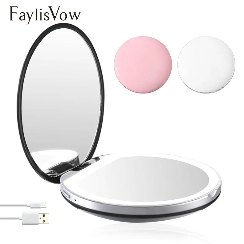 

3 color Fashion LED Mini Makeup Mirror 3X Magnifying Travel Small Portable Makeup Mirror USB Connect Chargeable makeup mirror