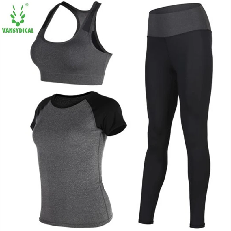 

Vansydical Women's Sports Suits Fitness Yoga Sets Workout Jogging Sportswear Running Yoga Clothes 3pcs