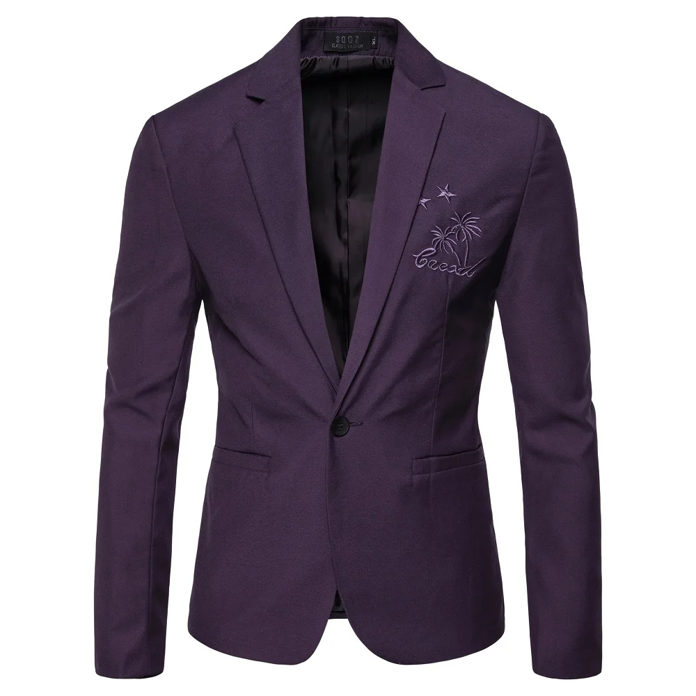 Новый модный блейзер для мужчин s деловая Повседневная куртка с вышивкой однотонные мужские спортивные пиджаки куртка классическая черная