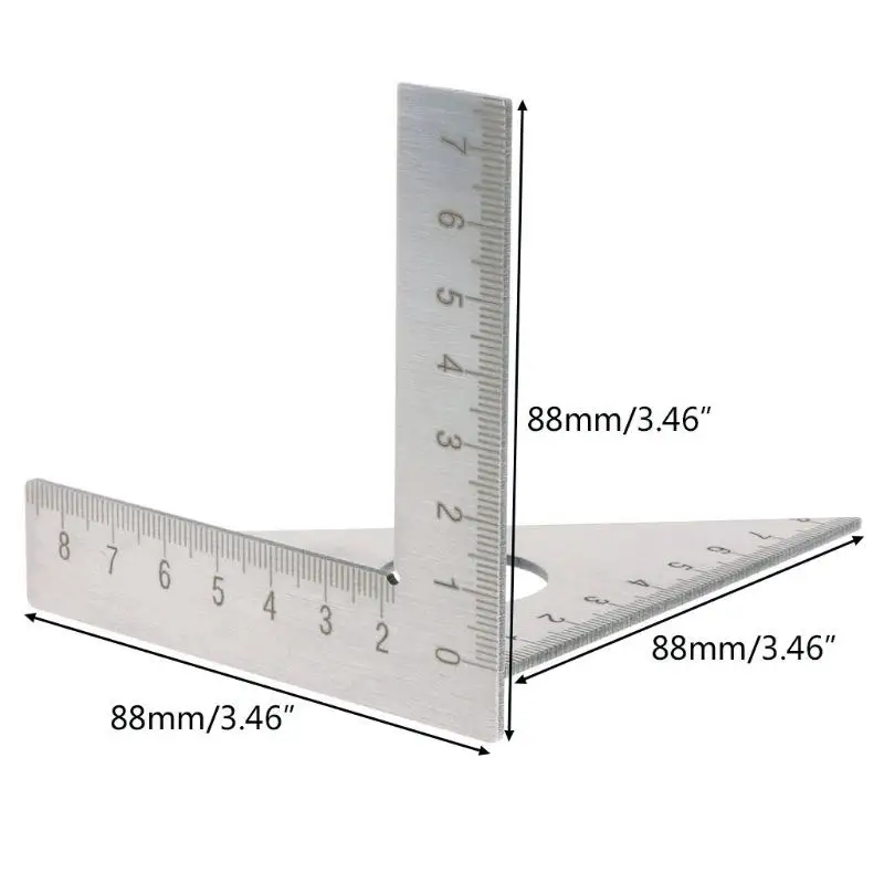 Деревообрабатывающая линейка из нержавеющей стали, квадратная раскладка, треугольная стропа, 45 градусов, 90 градусов, метрический датчик, измерительные ручные инструменты