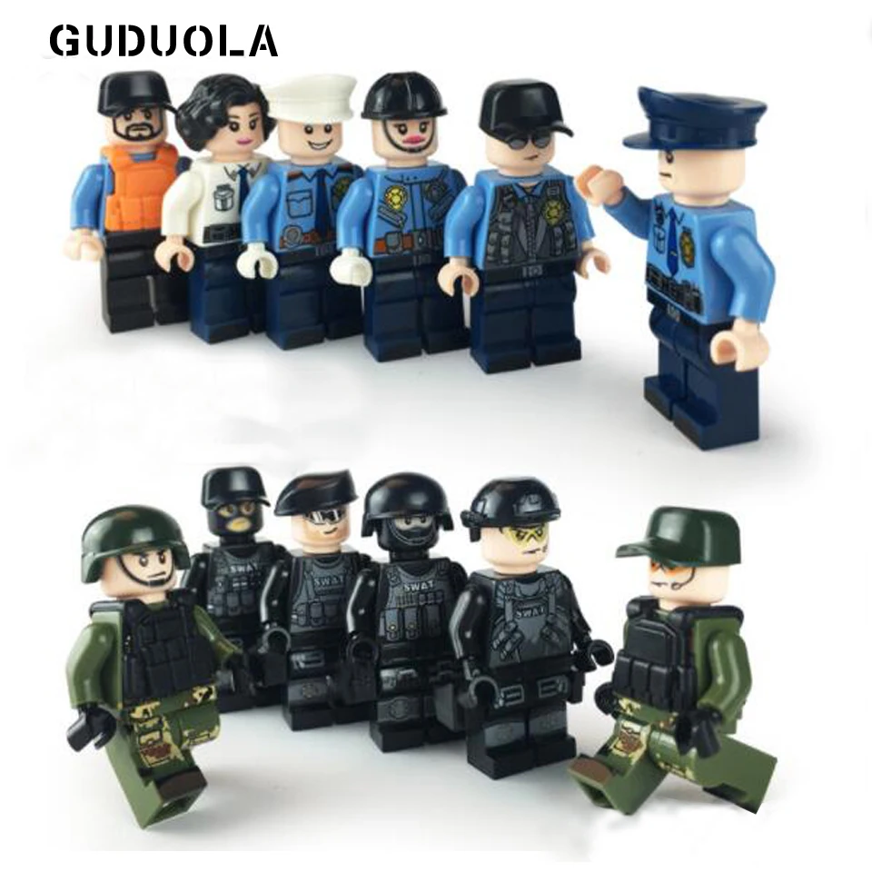 Guduola 12pcs lot Building Blocks Figures brick DIY toys Compatible Legoing Figures Police military soldier for