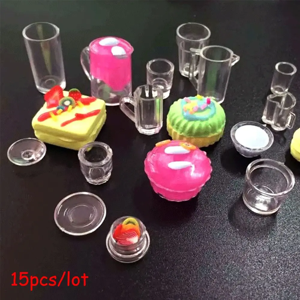 15pcs/lot Dollhouse Miniature Toy Plate Cup Dish Bowl Tableware Set 1:12 Scale doll accessories plush doll accessories